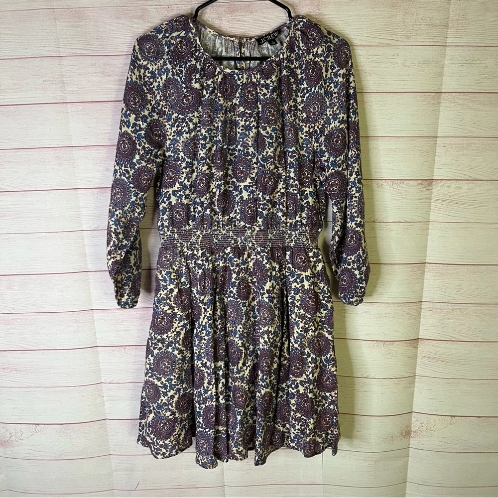 J.Crew Purple‎ 100% Linen Palermo Smocked Waist Pocketed Dress Size Small